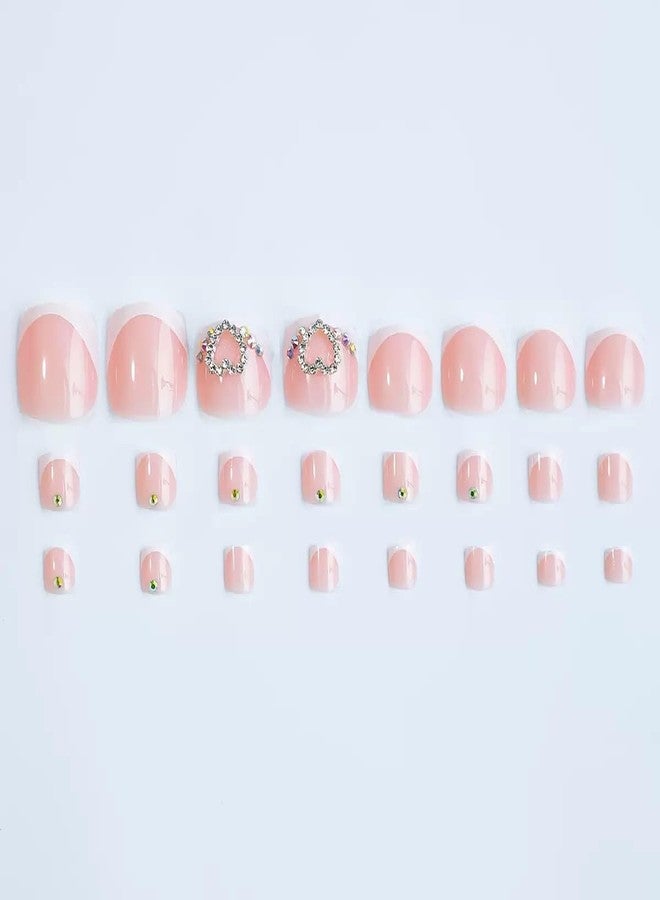 CTTHNBD White French Tip Press on Toenails Square Fake Toenails Heart False Toenails Summer Press on Toe Nails Glossy Full Cover Stick on Toenails Short Toenails Press ons for Women Pedicure 24Pcs - Image 2